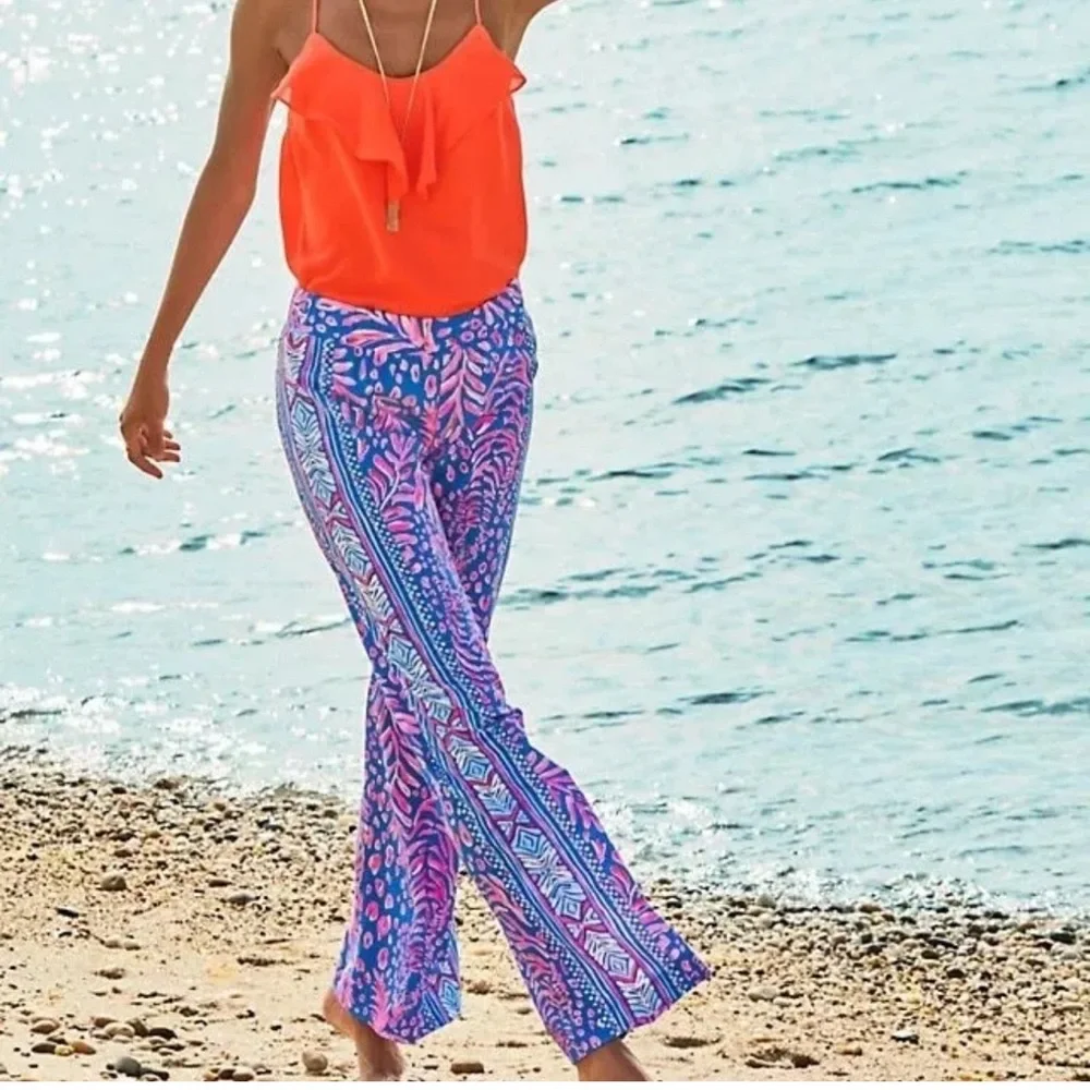 NWT Lilly Pulitzer Bal Harbour Mid Rise Palazzo Womens Pants Pundy Blue - Picture 2 of 9